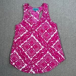 Southern Frock Racerback Tank Tom Women's Medium Pink/White V-Neck Sleeveless